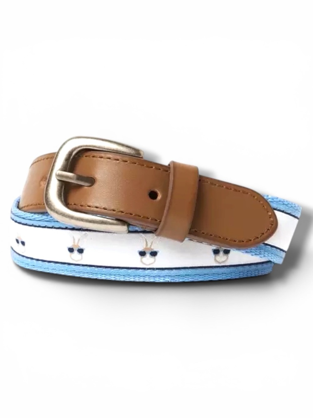 Janie and Jack - Kids Blue Bunny Belt - Woven with Tan Leather Trim - Size 4-5